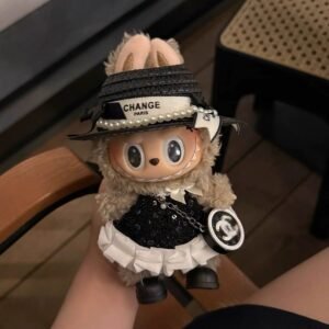 output (16) Black Chanel style sequined skirt for labubu