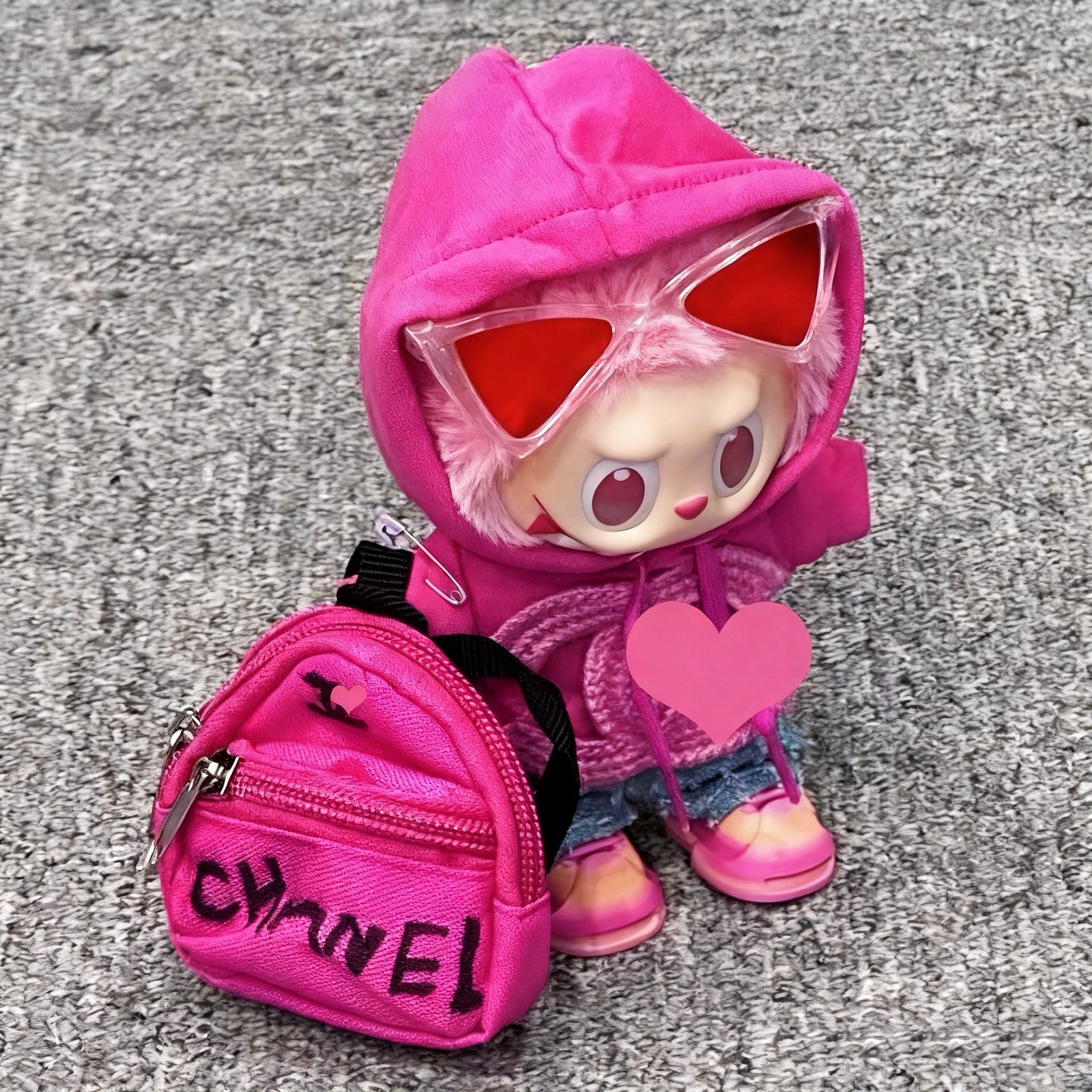 Cute rose pink backpack set for labubu - Image 3