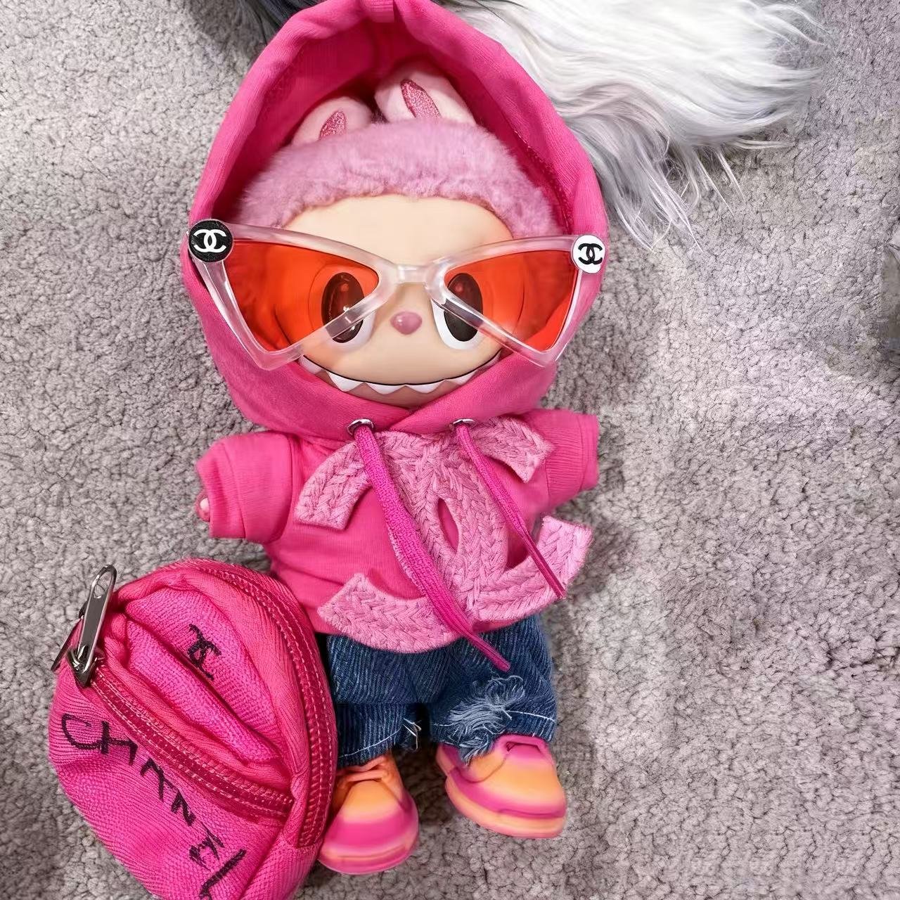 Cute rose pink backpack set for labubu