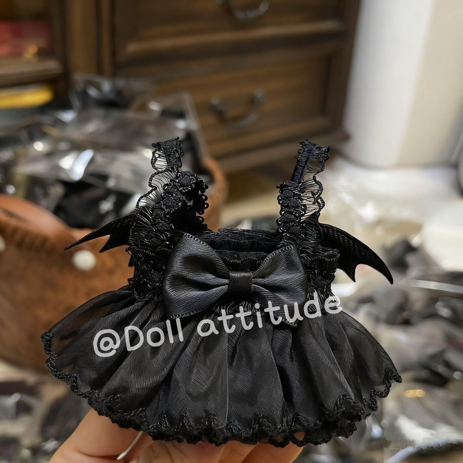Black Devil Wings Lolita Lace Halloween Tulle Dress for labubu - Image 2