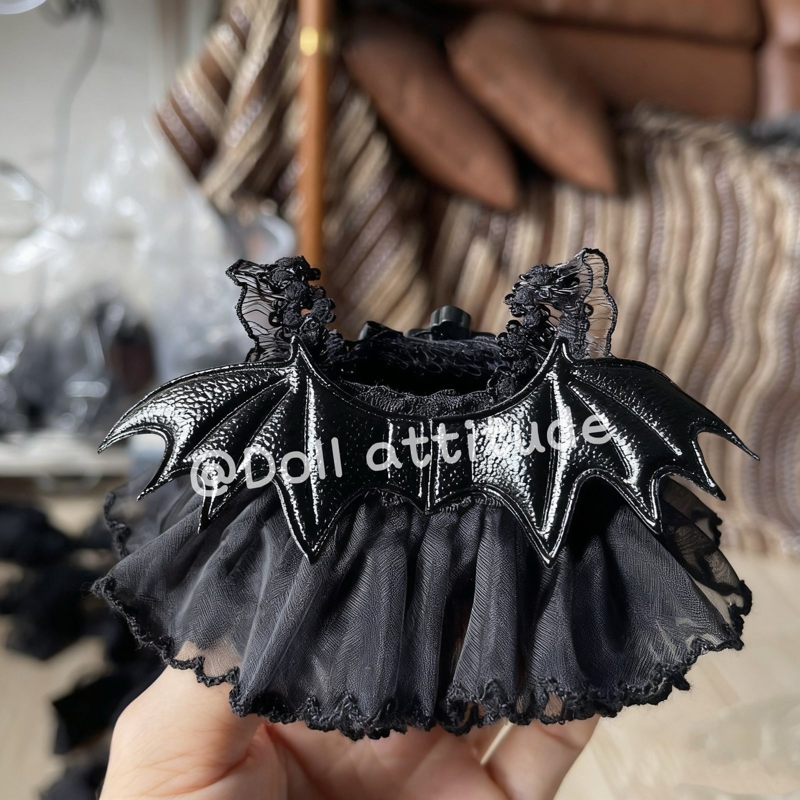 Black Devil Wings Lolita Lace Halloween Tulle Dress for labubu - Image 3