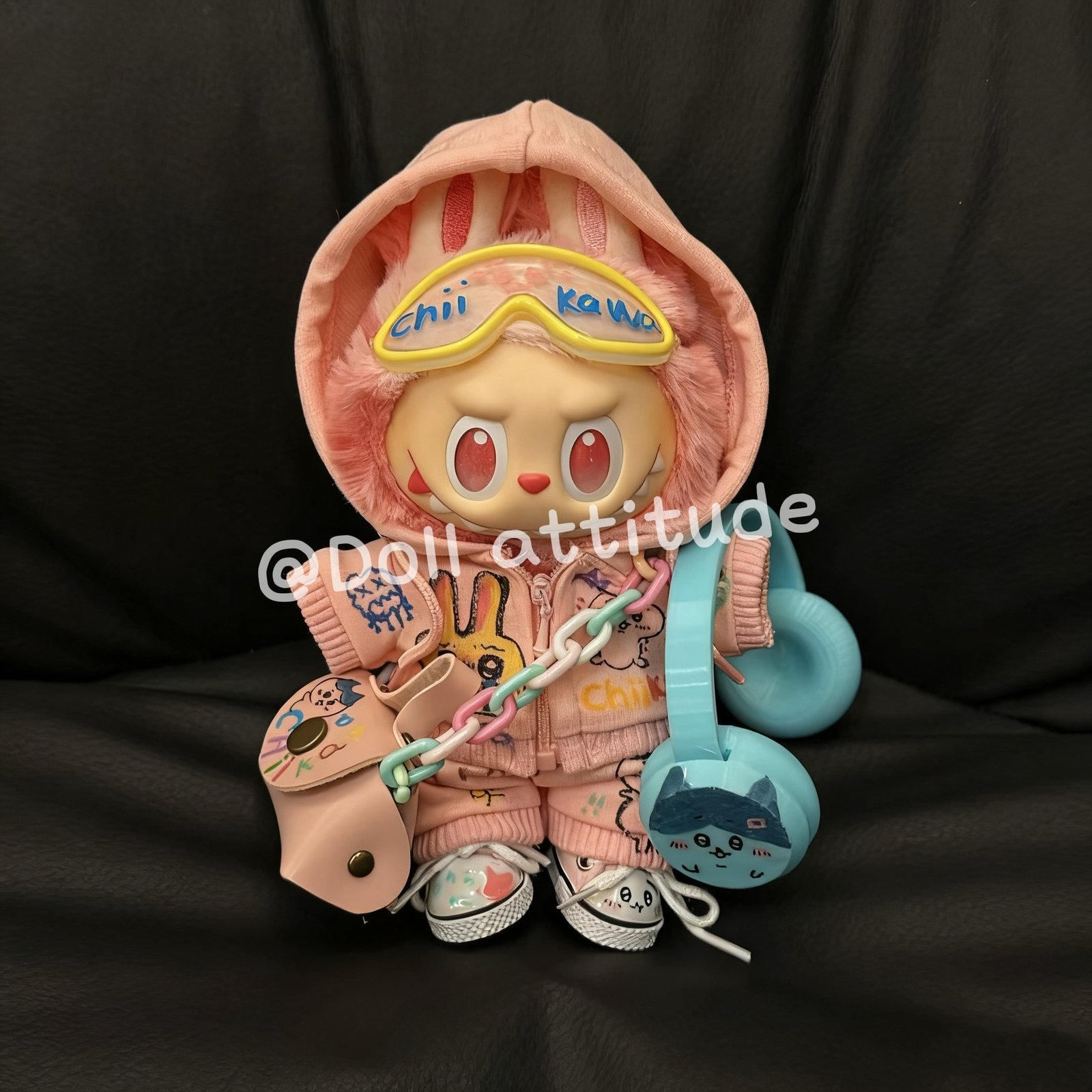 Cute zipper hoodie graffiti for labubu