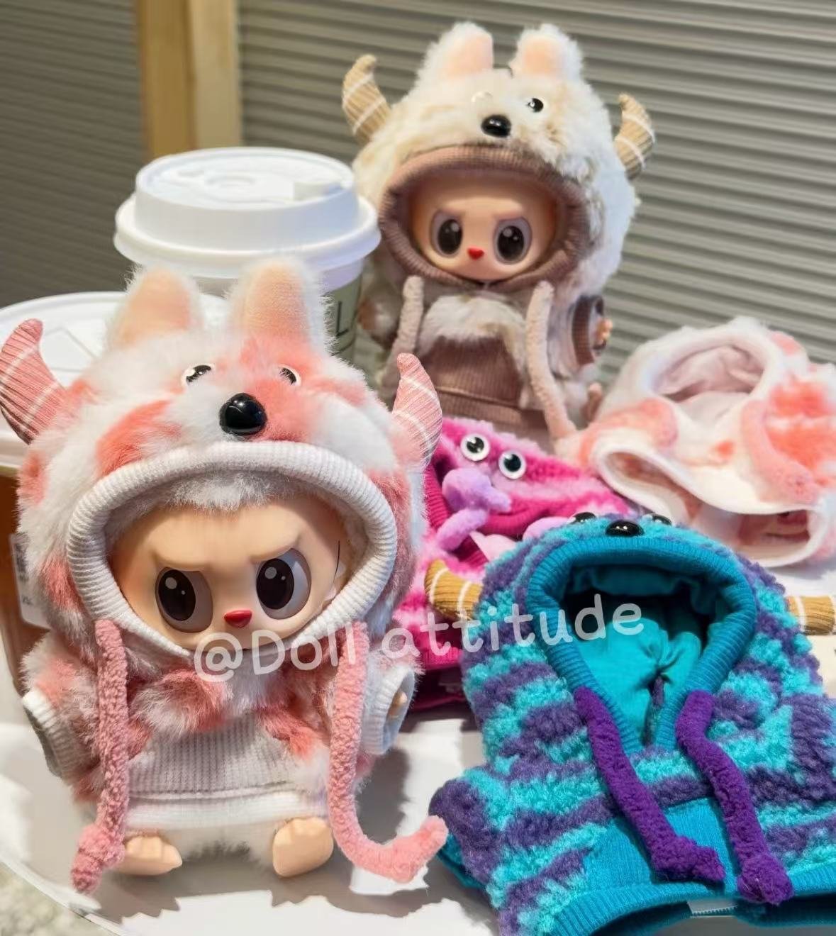 Cute plush sweatshirts for labubu, Skullpanda, and Crybaby